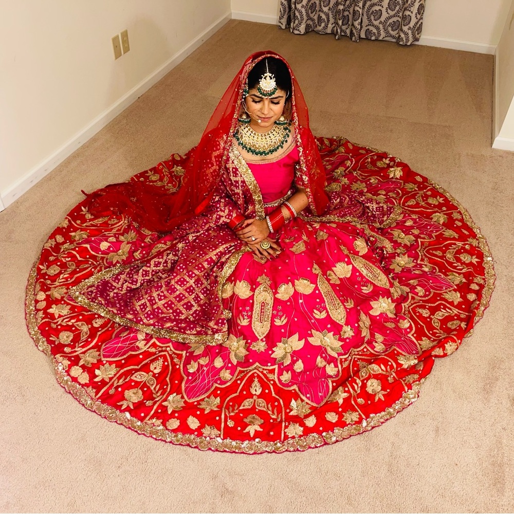 Indian wedding dress, full flare with hand embroidry & come with red net dupatta